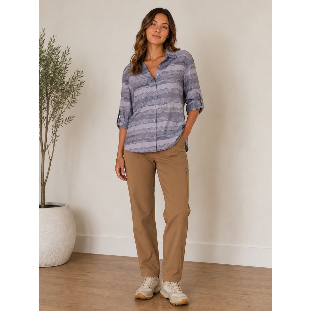 REI Co-op Womens Purple Striped Roll-Tab Sleeve Hiking Shirt Large G67